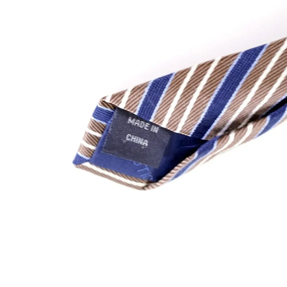 Nautica‎ Brown Blue Striped Woven Silk Tie